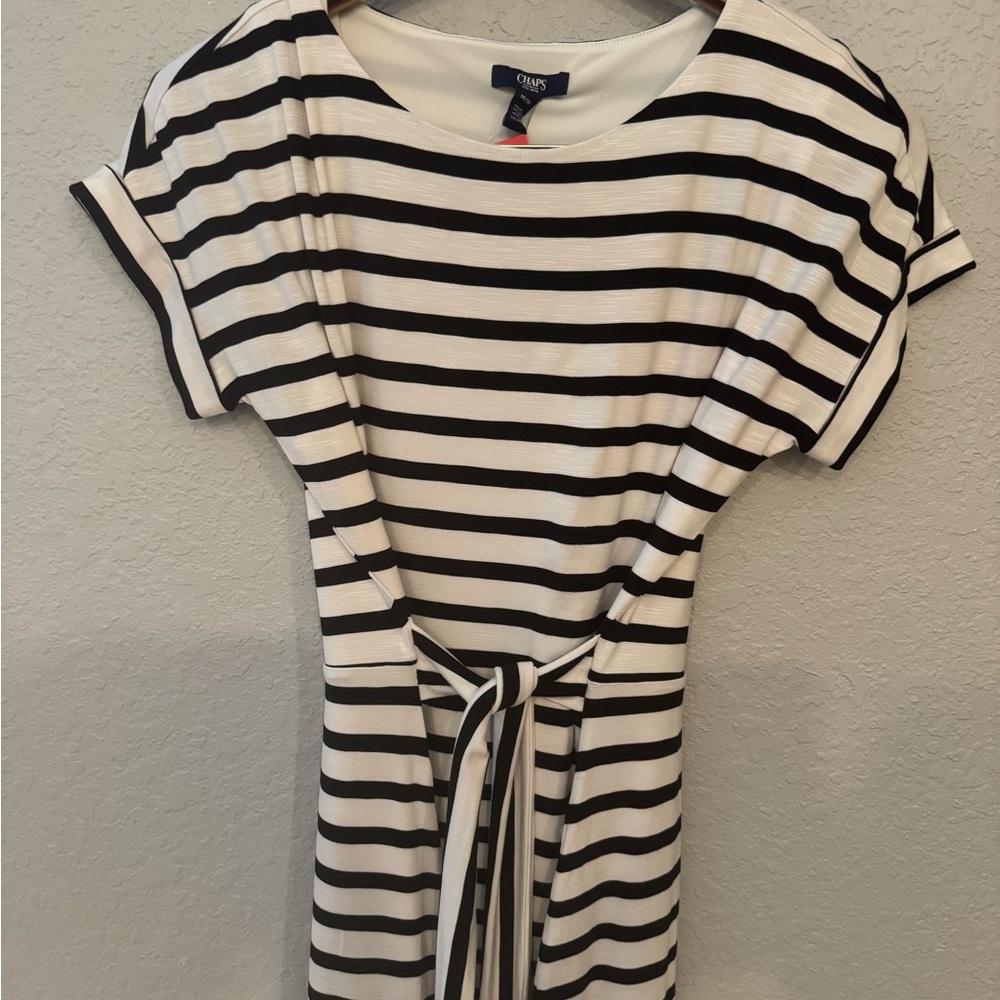 Chaps Black and White Striped Midi Dress